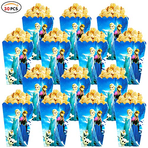 Qemsele Scatole di Popcorn, 30 Pezzi Cartone Animato Scatole di Carta per Regalo per Feste di Compleanno, Serate di Cinema, Carnevale, teatro e Feste (Frozen)