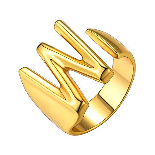 GoldChic Jewelry Anello Aperto Unisex con Lettere dell'alfabeto W, Anelli Regolabili in Oro Placcato Capitale per Le Donne
