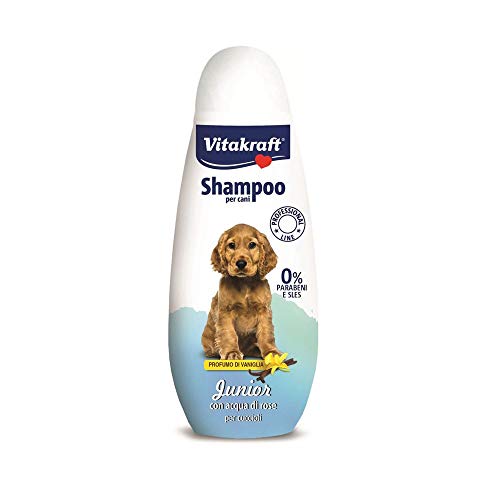 Vitakraft Shampoo Junior per Cani Cuccioli - Profumo Vaniglia - Dona lucentezza e Volume, nutriente - con Acqua di Rose - Senza Parabeni e SLES - 250ml