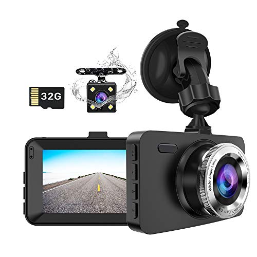 Dash Cam fotocamera anteriore e posteriore per auto, doppio obiettivo con scheda SD, 1080P Full HD, schermo da 3,0