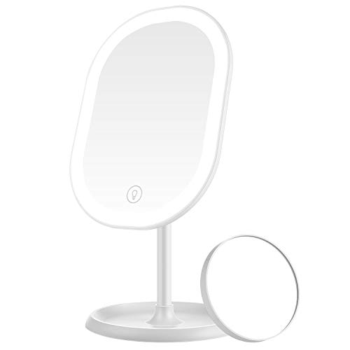 Aidodo Specchio da Trucco con luci a LED, Portatile e Ricaricabile USB Specchio Makeup Professionale, Interruttore Touch Screen, Rotazione a 180 Gradi per Trucco Camera da Letto Rasatura e Viaggi