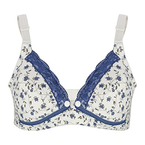 Reggiseno Allattamento al Seno, Apertura Frontale No Anello Acciaio Traspirante Cotone Reggiseni Allattamento Alimentazione Infantile Biancheria Intima Maternità per Donna in Gravidanza (40/90-Blue)