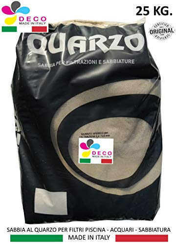 Decomadeinitaly Sabbia al Quarzo per ACQUARI per Filtro Piscina per SABBIATURA per FILTRAZIONE Piscine Mis. 0.4/0.8 mm. Sacco da 25 kg.