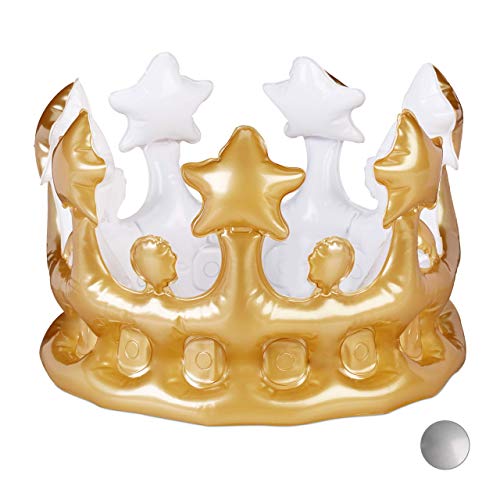 Relaxdays Corona Gonfiabile, Accessori Costume di Carnevale, Feste di Compleanno, Re e Regina, Principessa, Dorata, HXD: 16x21 cm
