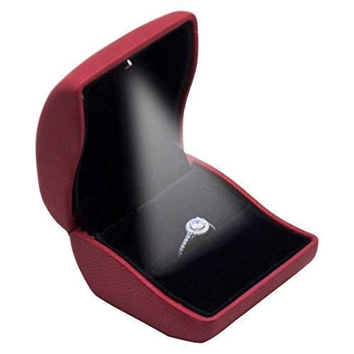 ALLEU R3012 - Cofanetto per anello con illuminazione interna LED, per proposta di matrimonio e fidanzamento, colore: rosso