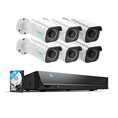 Reolink 8CH 4K Kit Videosorveglianza IP PoE, 8CH 4K PoE NVR con 6X4K Ultra HD IP PoE Telecamera Esterno Impermeabile, Sistema di Sorveglianza con HDD da 2TB, Registrazione 24/7, RLK8-800B6