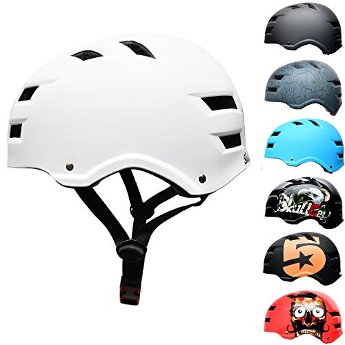 SkullCap® BMX & Casco per Skater Casco - Bicicletta & Monopattino Elettrico, Design: White Line, Taglia: M (55-58 cm)