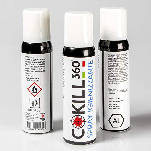 Cokill 360 Kit Di 3 Spray Igienizzante 100 Ml Universale Per Tutte Le Superfici e Tessuti, Uso Personale, Disinfettante Per Materiale Scolastico