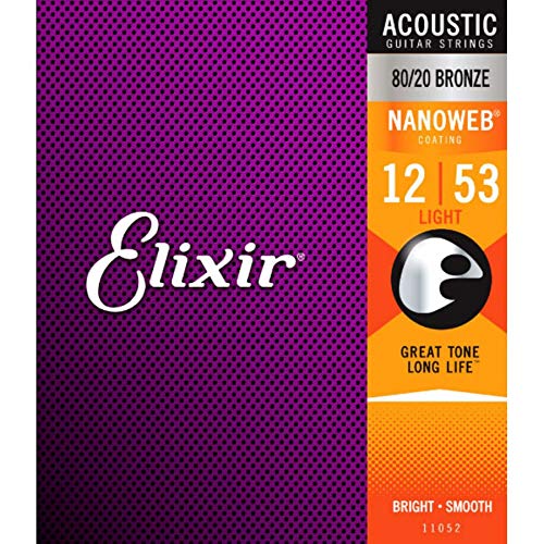 Elixir® 11052 Nanoweb® Set da 6 corde per chitarra acustica - 80/20 Bronze - Light: 012-053