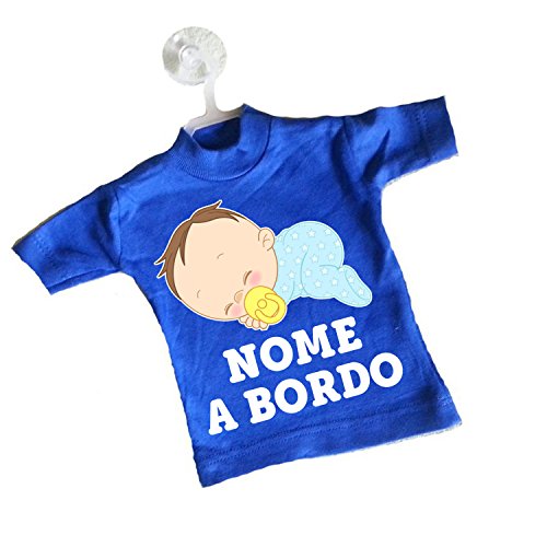 Mini T-shirt magliettina auto macchina bimbo bimba a bordo personalizzata nome bebè nanna ciuccio blu chiaro
