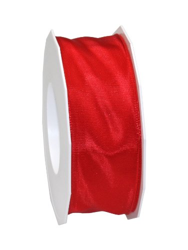 C.E. Pattberg - Rotolo di nastro da pacchi in taffetà, con bordo rinforzato in fil di ferro, Lyon, colore rosso, 40 mm, 25 m