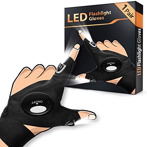 HANPURE Guanti LED Idee Regalo Uomo - Regalo Festa del papà Guanti Luci, Guanti LED con Luci Impermeabili, Regali per papà Gadget Fai da Te, Gadget Guanti LED Luci per Pesca/Campeggio/Riparazione