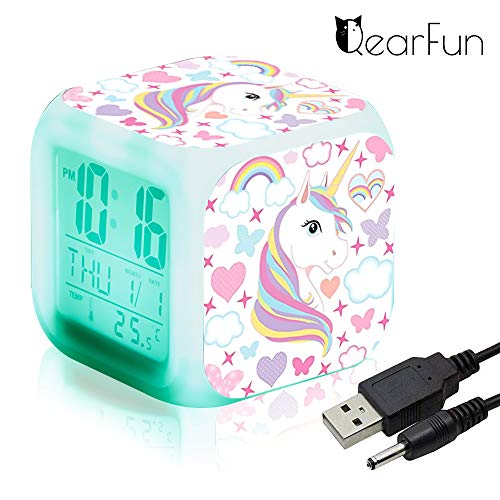 Sveglie digitali Unicorn per ragazze, LED Night Cube incandescente Orologio LCD con bambini leggeri Sveglia Comodino Regali di compleanno per bambini Donne Camera da letto per adulti (7)