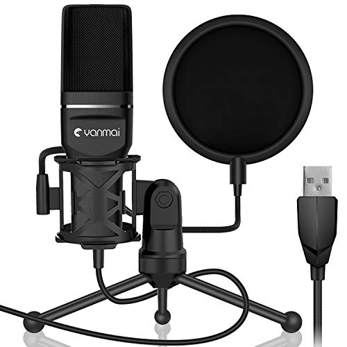 Yanmai Microfono USB per PC, microfono cardioide a condensatore professionale Podcast con supporto in metallo, filtro pop a doppio strato e treppiede per registrazione in studio, trasmissione e gioco