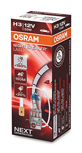 OSRAM NIGHT BREAKER LASER H3, next generation, +150% di luce, lampada da proiettore alogena, 64151NL, 12V, auto, scatola (1 lampada)