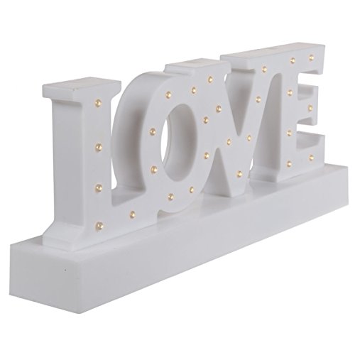 Scritta in plastica bianca, Love, con 27 LED bianco caldo, ca. 30 x 12 cm, per 3 pile mignon (AA), in confezione regalo