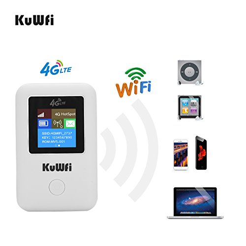 KuWFI router portatile sim Cat4 150 Mbps, router WiFi scheda SIM 4G LTE supporto FDD B1 / B3 / B7 / B8 / B20 per aggiornamento display LCD auto