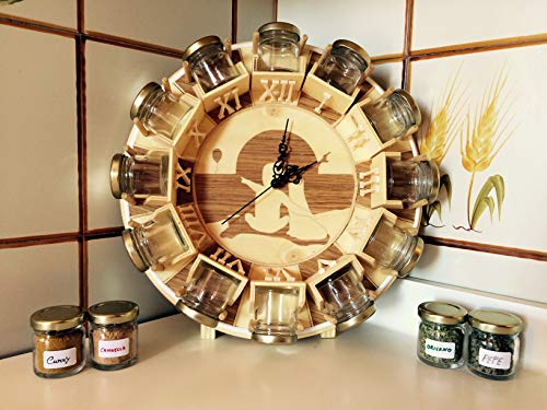 Porta spezie in legno, portaspezie da cucina, portaspezie da parete, arredo rustico cucina, orologio in legno, orologio da parete, regalo