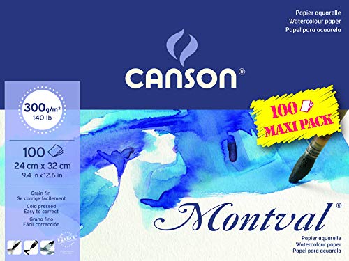 Canson - Carta per acquerelli Montval, colore: bianco naturale 300 g/m² grana fina 24 x 32 cm bianco