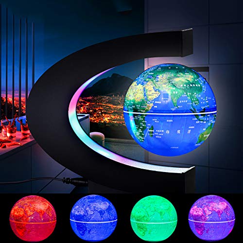 OWRORA Lampada da scrivania a levitazione Magnetica Galleggiante a LED Luci a LED Mappa del Mondo educativa a Forma di C, Regali di Compleanno, Regali di Natale (Blu)