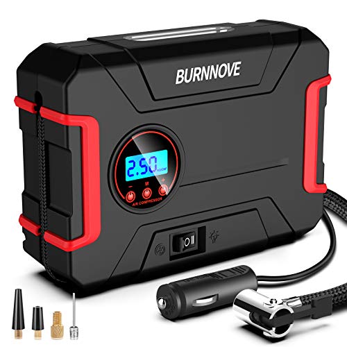 BURNNOVE Compressore Portatile per Auto 12V 120PSI Mini Pompa Elettrica con Luce LED per Moto, Bici, Auto, Palloni