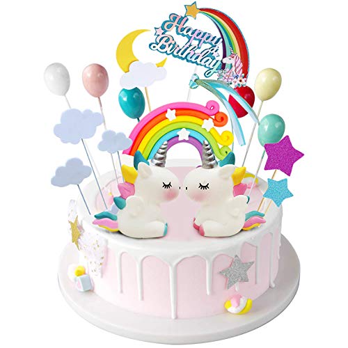 iZoeL 21 pezzi Unicorno Cake Topper Kit Nuvola Arcobaleno Palloncino Buon Compleanno Banner Decorazione Torta Per Ragazzo Ragazza Compleanno Del Capretto