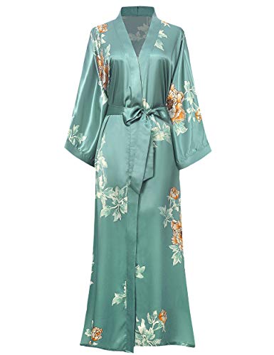 Coucoland, vestaglia da donna, maxi, lunga, estiva, kimono, da spiaggia, con motivo floreale stampato, cardigan kimono, accappatoio da donna lungo con motivo floreale argento e verde. Taglia unica