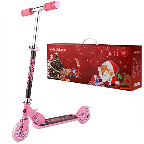 WeSkate Monopattino per Bambini 2 Ruote Kick Scooter da 4 a 12 Anni Monopattino Pieghevole Regolabile per Ragazze e Ragazzi, Carico Massimo 110lb (Pink Gift 1)