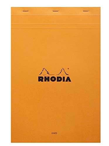 Rhodia 19600-O - Set di 1 blocchi note con copertina e 80 fogli staccabili formato A4+ a righe con margine, colore: arancione