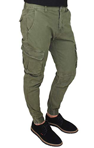 Evoga Pantaloni Uomo Cargo Slim Fit Jeans con tasconi Lateral (50, Verde)