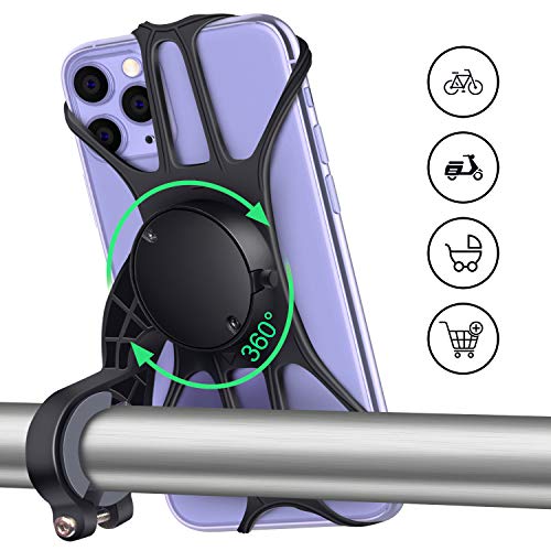 QcoQce Porta Cellulare Bici Universale, 360° Rotabile Supporto Smartphone Moto e Bicicletta Staccabile, Supporto Telefono per iPhone 11/XR/X/7/8 Plus, Galaxy S9/S10/Note 9, altri telefoni da 4,0