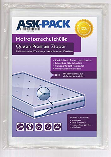 ASK Pack Custodia Materasso Premium Queen - con Cerniera Lampo - per Materasso da Larghezza 160cm / Altezza 30cm / Lunghezza 200cm- Extra Forte 120µ