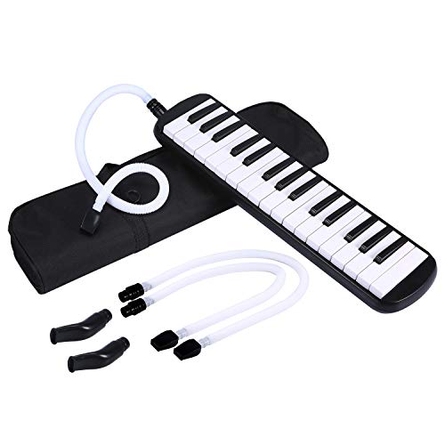 Melodica 32 Tasti Tastiera Stile Pianoforte Imposta Strumento Fisarmonica Organo con 4 Bocchini (2 Estendi + 2 corti) e Panno di Pulizia,Regalo di Epifania