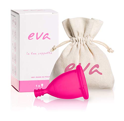 Dulàc - Coppetta Mestruale - Coppetta Mestruale Morbida - Comoda in ogni situazione, sicura ed ecologica - Sacchetto in Cotone Naturale incluso - 100% Made in Italy - Eva (Small, Rosa)