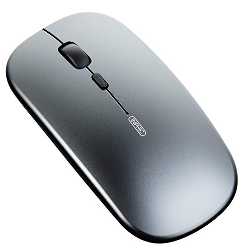 INPHIC Mouse Bluetooth, Mouse Wireless Bluetooth Ricaricabile Silenzioso Multi-Dispositivo (Tri-Mode: BT 5.0/3.0 + 2.4G), Mouse Senza Fili Portatile 1600 DPI per PC Laptop Mac iPadOS, Grigio