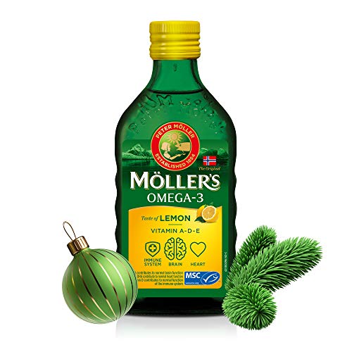 Moller’s ® | Olio di fegato di merluzzo Omega 3 | Integratori alimentari di omega-3, 6, 9 con EPA, DHA, vitamine A, D ed E | Superior Taste Award | Marchio esistente da 166 anni | Limone | 250 ml