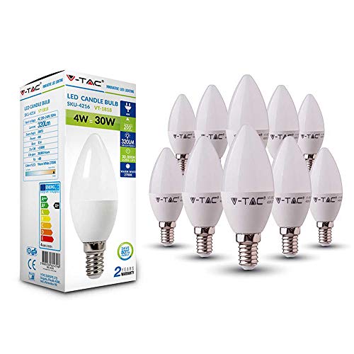 V-TAC 4W (30W equivalente) lampadina a LED termoplastica a risparmio energetico E14 SES (piccolo tappo a vite Edison) 2700 Kelvin bianco caldo non dimmerabile - confezione da 10