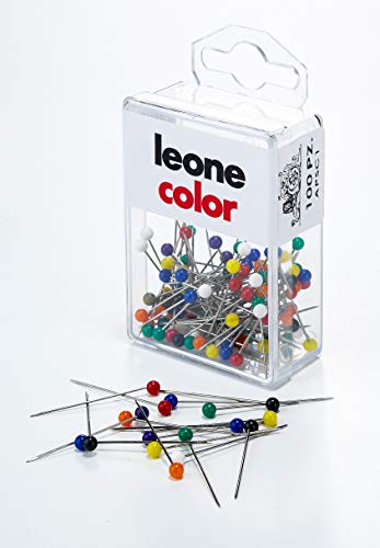 Leone Dell'Era 100 Spilli Inox con Testa di plastica Colorata (mm. 0,60 x 32) -Scatola appendibile Made in Italy, Colori Assortiti, mm.0, Pezzi