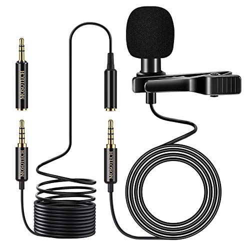 MOSOTECH Microfono Lavalier, 3.5mm Microfono Condensatore Omnidirezionale con 2m Cavo di Prolunga, Microfono Clip Professionale per PC Interviste/Conferenza Video/Podcast/Voice Registrazione