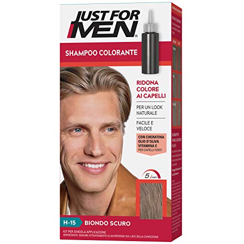 Just For Men Shampoo Colorante, H15 – Biondo Scuro, Tinta Capelli Uomo, Senza Ammoniaca, Copre Capelli Grigi - 110 Gr