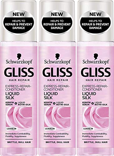 Schwarzkopf Gliss Liquid Silk Balsamo Spray Con Keratin senza risciacquo 3 X 200Ml = 600 Ml