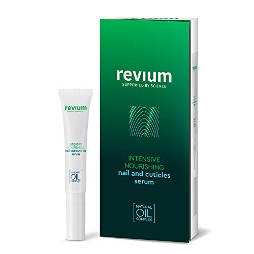 Revium, siero intensivo nutriente per unghie e cuticole, con mirra, olio di semi cotone, mandorla, canola e olio di germe di grano, arricchito con vitamine A-E-F-C, lecitina, 7ml