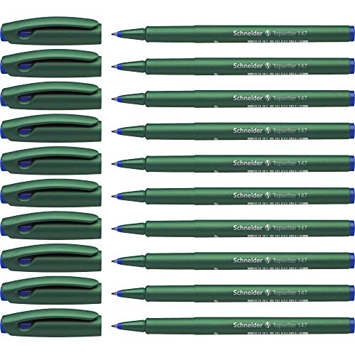 Schneider Topwriter 147 - Penna con punta in fibra, colore esterno: verde menta, confezione da 10 pezzi, colore: blu