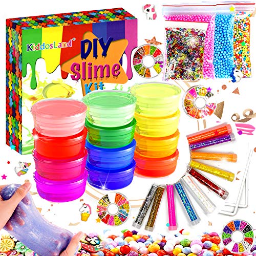 Kit Fluffly Slime Fai da Te 12 colori di Crystal Slime con 10 bottiglie di glitter in polvere per bambine e bambini Giocattoli 4 confezioni fette di frutti artigianali per bambini di età 6+