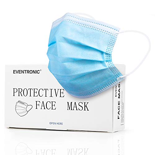Eventronic Mask Maschera 50Pz protettiva monouso a 3 strati, Anti-polline, antipolvere, traspirante e confortevole Cuffie elastiche Tipo di filtro Protezione facciale