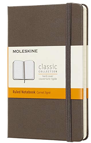 Moleskine Classic Notebook, Taccuino a Righe, Copertina Rigida e Chiusura ad Elastico, Formato Pocket 9 x 14 cm, Colore Marrone Terra, 192 Pagine