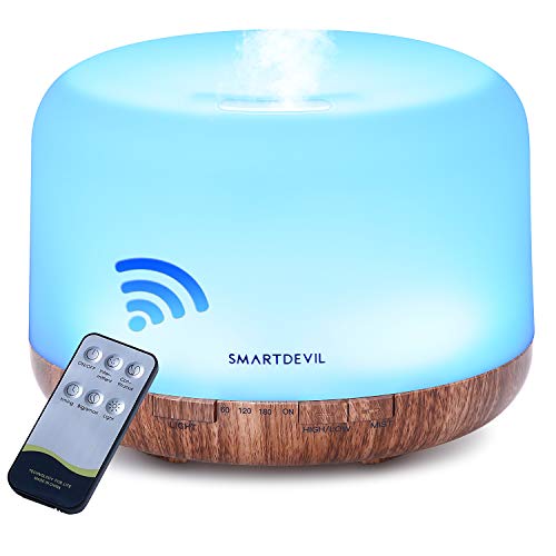 SmartDevil 500ml Diffusore di Oli Essenziali con Telecomando, Ultrasuoni Umidificatore Diffusore di Aromi con 7 Colori LED per Yoga, Spa, Ufficio, Casa