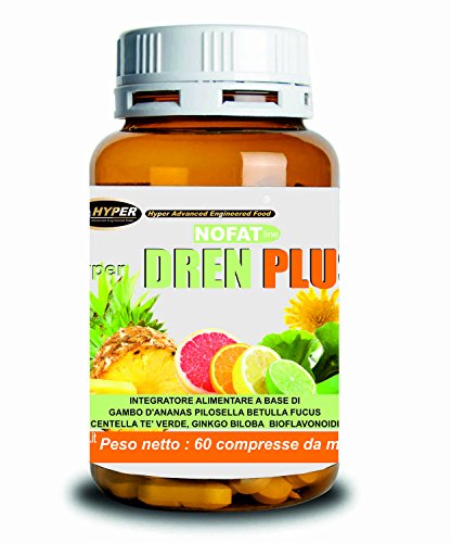 Drenante Dimagrante Forte 60 compresse Effetto Detox Diuretico Naturale Aiuta a Perdere Peso Grasso Liquidi in Eccesso Con Gambo d'Anans Pilosella Betulla Fucus Centella Tè Verde Ginko Bioflavonoidi