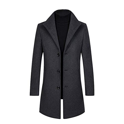 Allthemen Trench da Uomo Colletto alla Coreana Cappotto di Lana Casual Cappotto Lungo Invernale Cappotto Monopetto