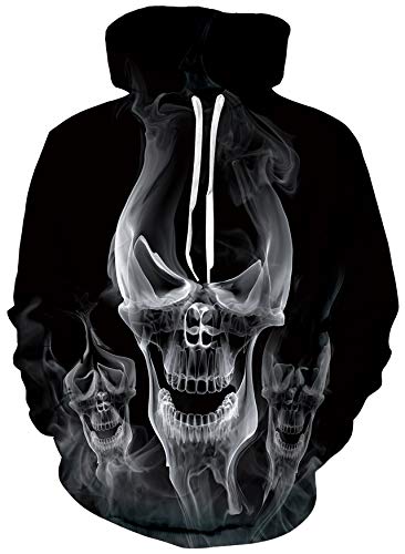 Loveternal Cranio Felpa Ragazzo 3D Stampato Skull Hoodie Fresco Leggero Pull Girocollo Sweatshirt per Donna Uomo L